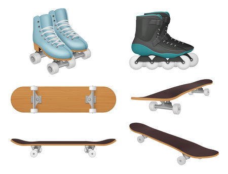 Rollers. Skateboards for active lifestyle decent vector realistic templateのイラスト素材
