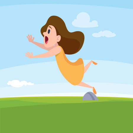 Falling girl. outdoor kids falling vector cartoon backgroundのイラスト素材