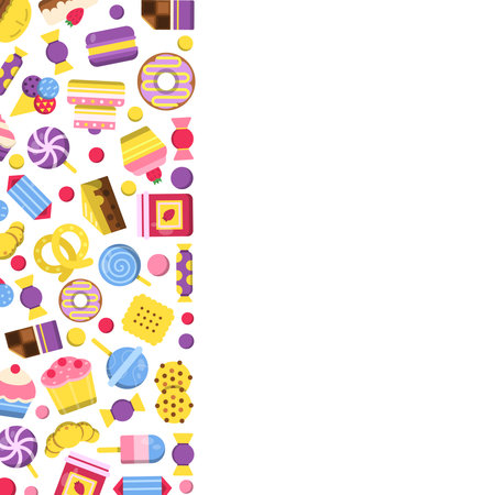 Sweets background. chocolate sweets lollipops cakes ice cream picture for placard with empty place for personal textのイラスト素材