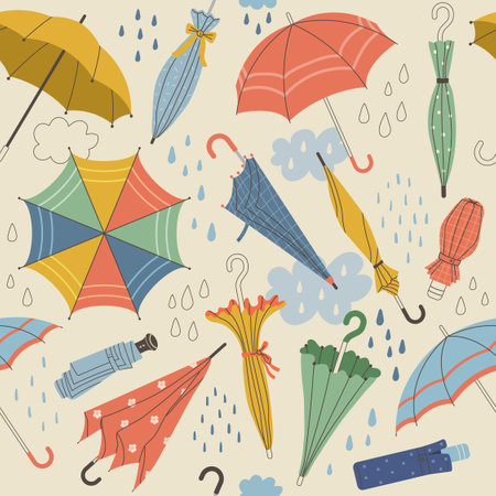 Umbrellas pattern. Seasonal tools umbrellas from rain recent vector seamless backgroundのイラスト素材