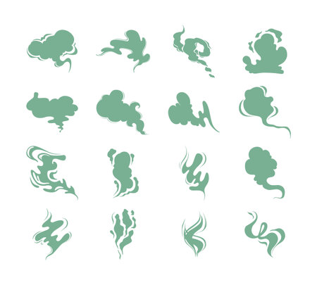 Smell icons. Vector bad cooking aroma signs, vapor odor smells, vaporized heatings scented smoke symbolsのイラスト素材