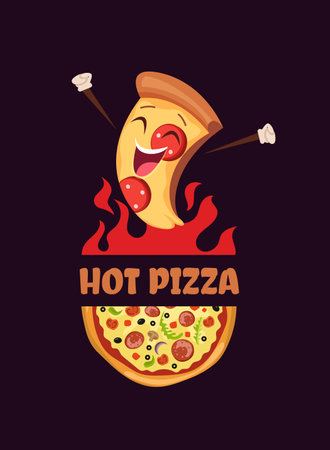 Pizza logo. mascot happy pizza. vector template logotype for restaurant menuのイラスト素材