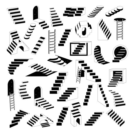 Surreal ladders. Modern architectural abstract construction surreal geometrical shapes with ladders recent vector collectionのイラスト素材