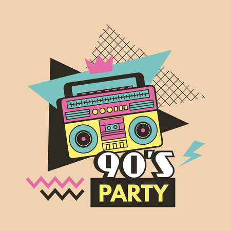 Retro poster. 90s music placard invitation for party. Vector template with place for textのイラスト素材