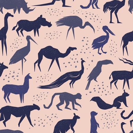 Animals pattern. Collection of different animals for textile design projects recent vector seamless backgroundのイラスト素材