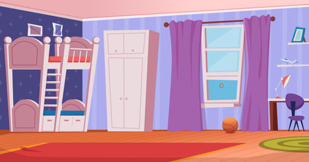 Kids room. Interior for playing kids attraction. Vector cartoon backgroundのイラスト素材