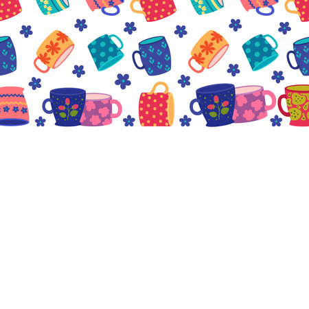 Cups background. decorated cups template with place for personal textのイラスト素材