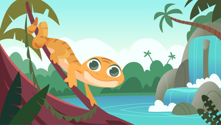 Lizard background. Cartoon picture with exotic wild animals exact vector illustrationのイラスト素材