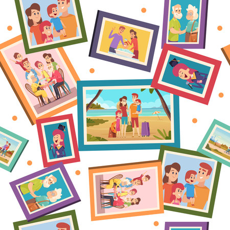 Family photo. seamless background with family people children mother father and grandparents. Vector templateのイラスト素材