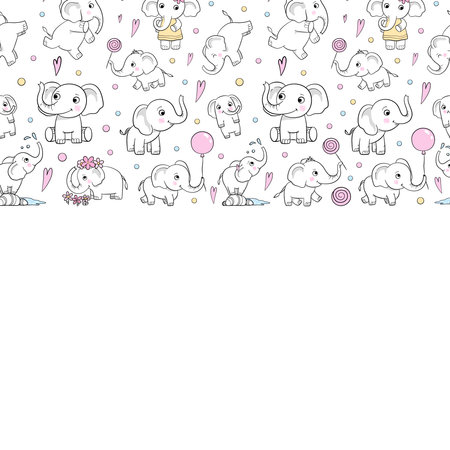 Elephants background. funny little elephants in action poses vector template for print design projectsのイラスト素材
