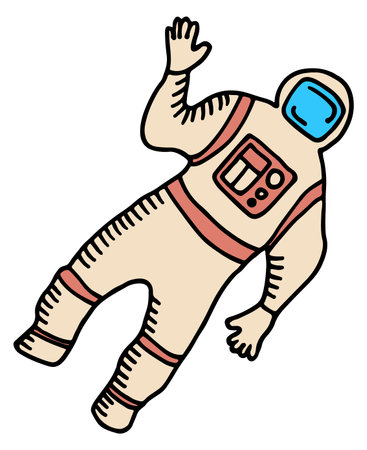 Floating astronaut doodle. Color space suit iconのイラスト素材