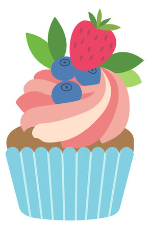 Cream swirl cupcake with fresh berries. Sweet pastryのイラスト素材