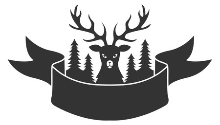 Forest deer black badge. Hunting club emblemのイラスト素材