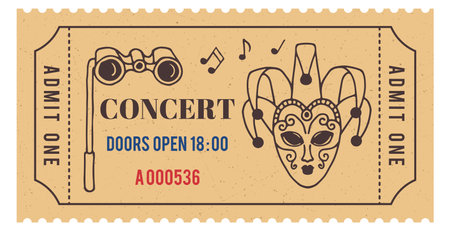 Vintage concert ticket in retro aged paper styleのイラスト素材