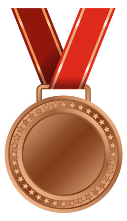 Bronze medal on red ribbon. Competition honor prizeのイラスト素材