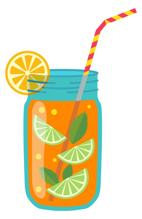 Fresh drink in mason jar. Summer lemonade or mocktailのイラスト素材