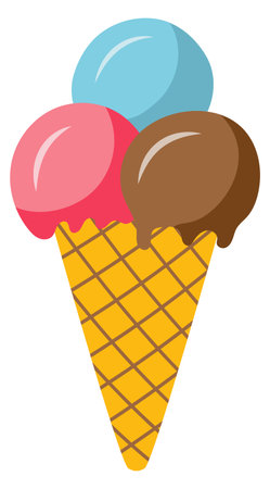 Ice cream balls in waffle cone. Summer sweet iconのイラスト素材