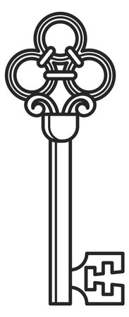 Ancient key with metal ornament. Clue line symbolのイラスト素材