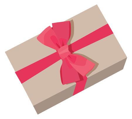 Gift box with pink bow. Present cartoon iconのイラスト素材