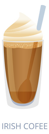 Irish coffee illustration. Sweet alcohol cocktail cupのイラスト素材