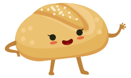 Baked bun with happy face. Kawaii food mascotのイラスト素材