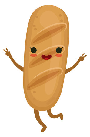 Baguette happy character with smiling face. Kawaii breadのイラスト素材