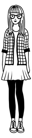 Young woman in retro hipster clothes. Modern fashionのイラスト素材