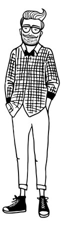 Hipster fashion sketch. Yound stylish man standingのイラスト素材
