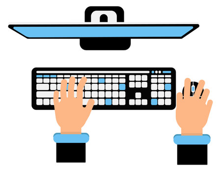 Hands on keyboard. Computer workplace top view iconのイラスト素材