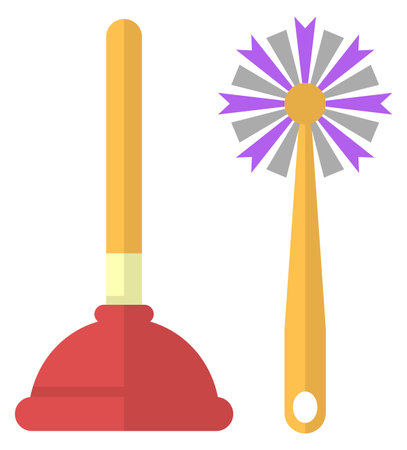 Plunger and loo brush color icon. Toilet toolsのイラスト素材