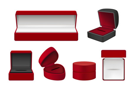 Jewelry containers. Luxury boxes for jewelry items decent vector realistic braceletsのイラスト素材