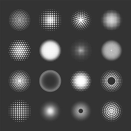 Circle semitone. Dot stylized shadows pop art texture geometric halftones recent vector templateのイラスト素材