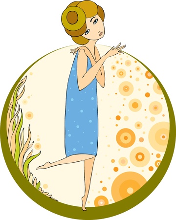 beautiful graceful girl in a blue dressのイラスト素材