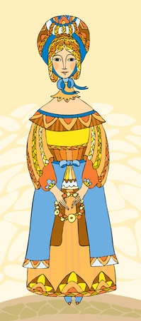 beautiful girl in traditional clothes with a garland in handsのイラスト素材