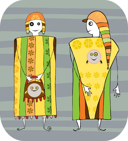 Two amusing little men in striped suitsのイラスト素材