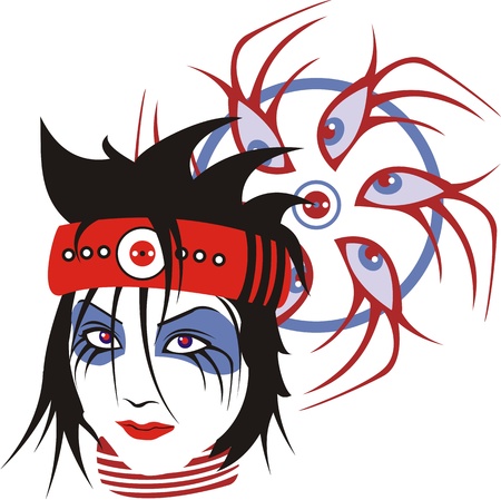 Face of the beautiful Japanese girl against an ornamentのイラスト素材