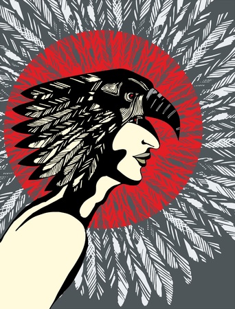 Portrait of the man with a helmet in the form of a raven headのイラスト素材