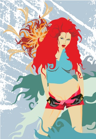 beautiful girl with red hairのイラスト素材