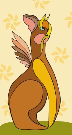 Fantastic animal with horns and wings sitting in a profileのイラスト素材