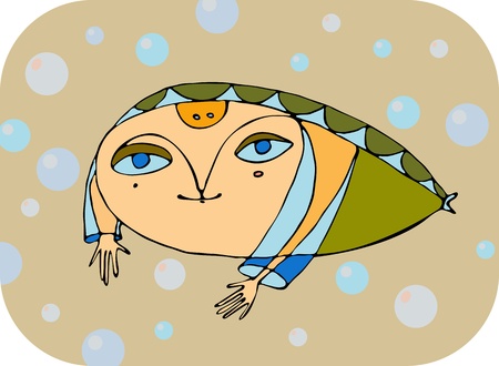 Fantastic fish with human face and armsのイラスト素材