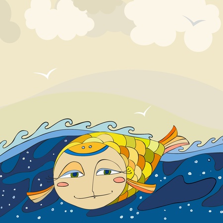 cover with a gold fish in oceanのイラスト素材