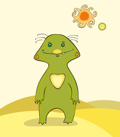 The green alien living in desert with two sunのイラスト素材