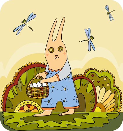 Easter rabbit with eggs in a basketのイラスト素材
