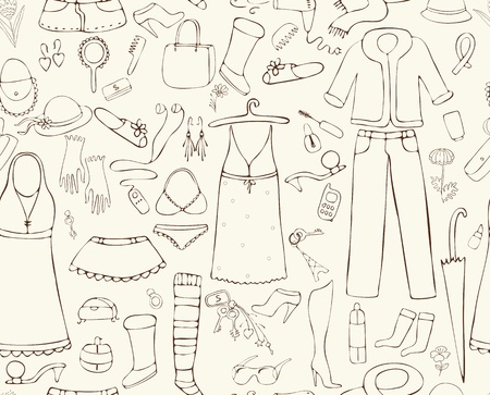 Seamless beige background with female thingsのイラスト素材