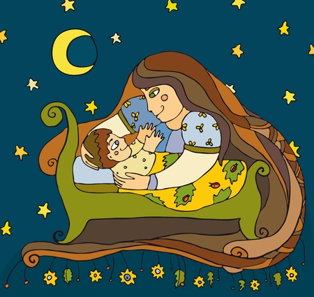 Mother near a bed of the childのイラスト素材