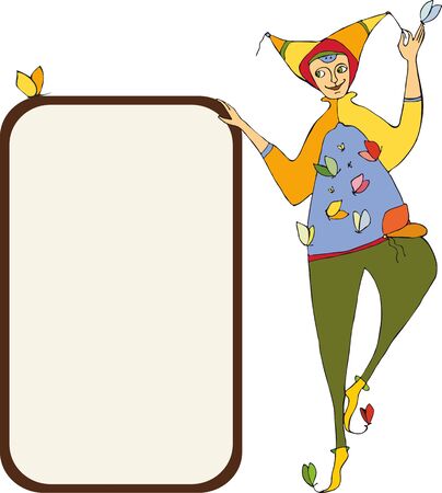 The amusing clown near the posterのイラスト素材