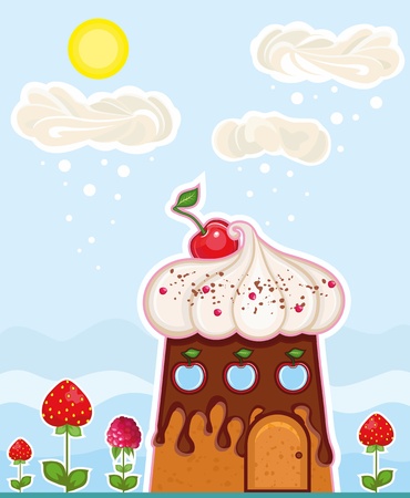 fantastic house in the form of a cake and a clouds of a cream on sky
のイラスト素材