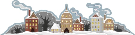 Winter small town on a white backgroundのイラスト素材