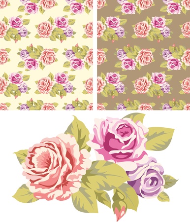 Seamless backgrounds with roses and isolated on white a bouquet of rosesのイラスト素材