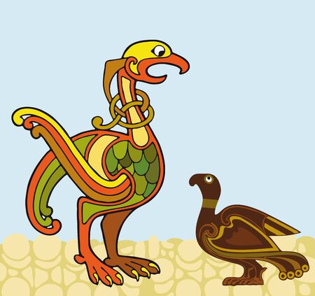 The big angry bird looks at a little birdのイラスト素材